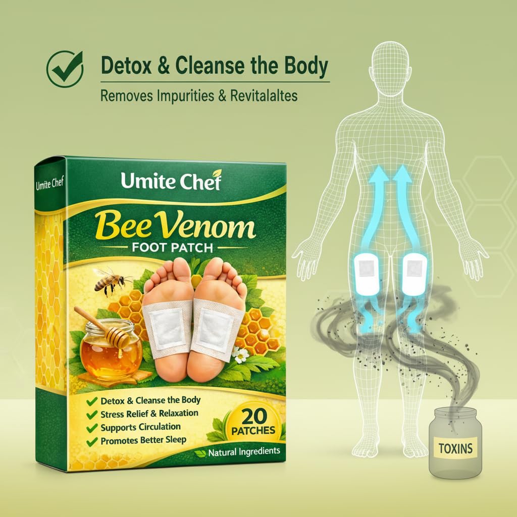 Umite Chef Bee Venom Foot Patch for Detox & Stress Relief | Natural Detox Foot Patches for Better Sleep, Body Pain Relief & Relaxation (10 Patches)