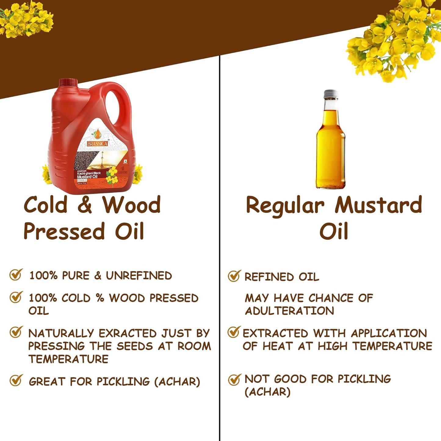 BRASSICA Kachi Ghani Black Mustard Oil 5L Bottle Cold Pressed & Wood Pressed | Pure Kaali Sarson Oil | Traditional Indian Flavor | Great for Cooking & Pickling | Non-GMO & Vegan-Friendly