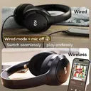 GOBOULT Q 70Hr, ENC Mic, 40mm Bass Boosted Drivers, 4EQ Modes, 5.4v Bluetooth & Wired (Black, On the Ear)