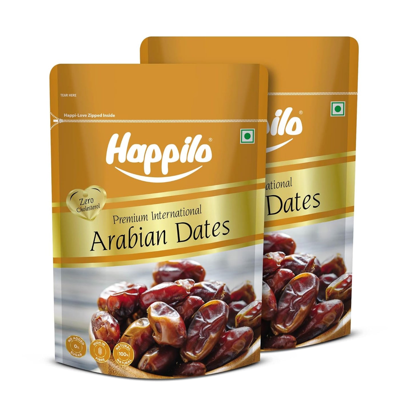Happilo Premium Arabian Dates Pouch 500 g (Pack of 2) | Arab Khajur or Khajoor | 100% Naturally Dried | No added Preservatives | Vitamins & Minerals Rich | Soft Chewy Texture & Sweet Caramel Taste