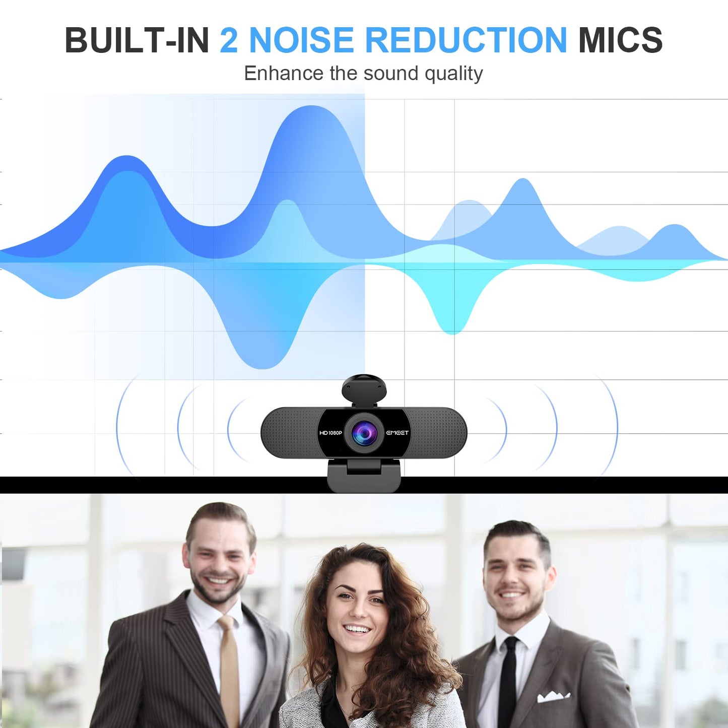 1080P Webcam with Microphone, eMeet C960 Web Camera, 2 Mics Streaming Webcam with Privacy Cover, 90°View Computer Camera, Plug&Play USB Webcam for Calls/Conference, Zoom/Skype/YouTube, Laptop/Desktop