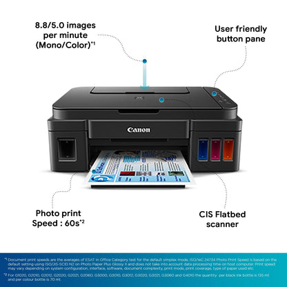 Canon PIXMA MegaTank G3000 All in One WiFi Inktank Colour Printer with 2 Additional Black Ink Bottles for Home and Office