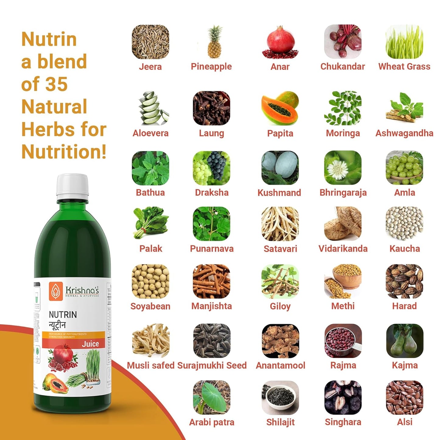 Krishna's Nutrin Juice, Rich Source Of Nutrients, No Artificial Colors or Flavors - 1000 ml (Pack of 1)