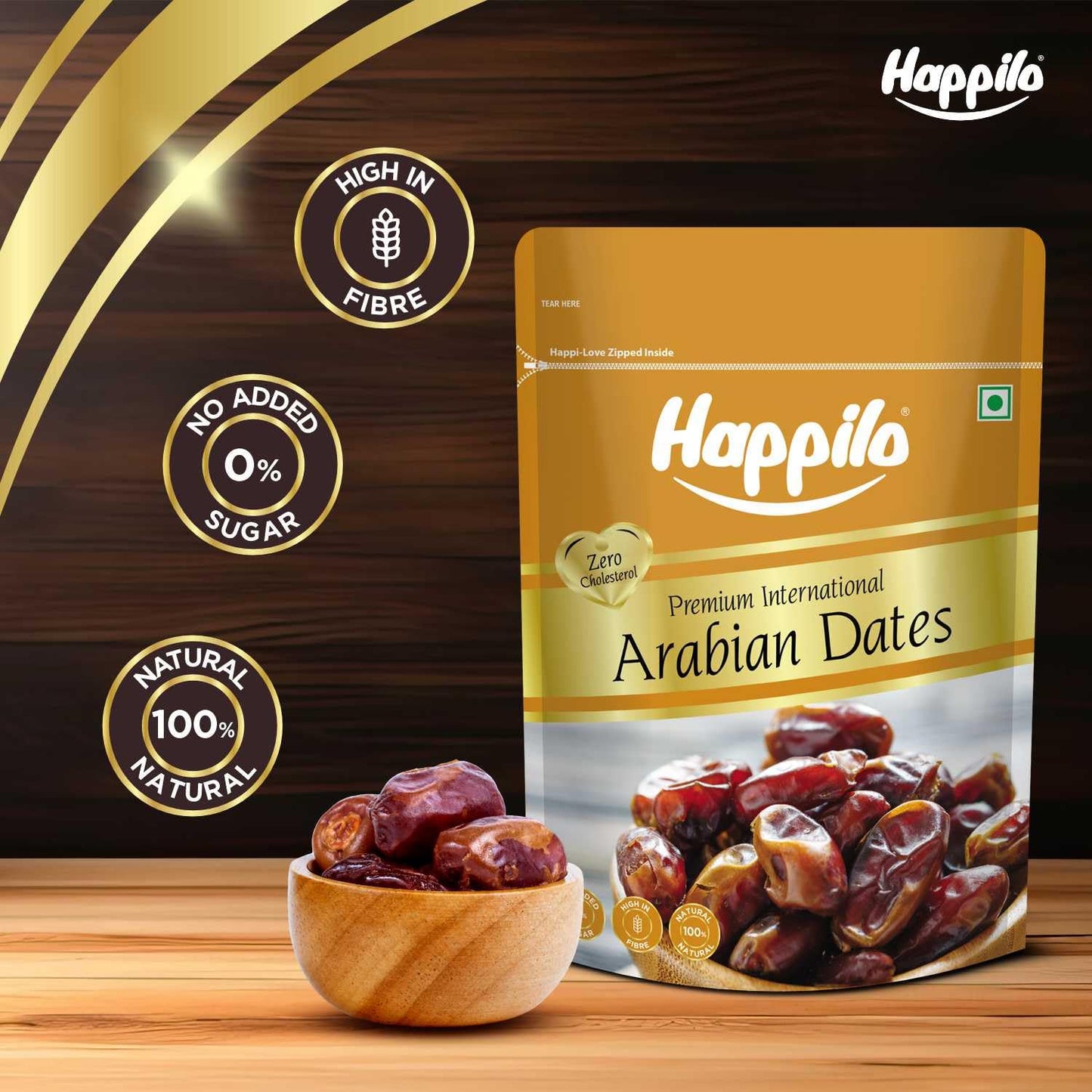 Happilo Premium Arabian Dates Pouch 500 g (Pack of 2) | Arab Khajur or Khajoor | 100% Naturally Dried | No added Preservatives | Vitamins & Minerals Rich | Soft Chewy Texture & Sweet Caramel Taste
