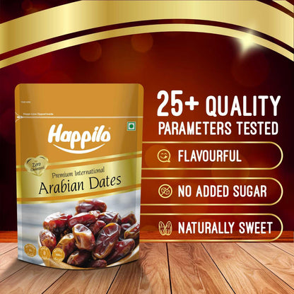 Happilo Premium Arabian Dates Pouch 500 g (Pack of 2) | Arab Khajur or Khajoor | 100% Naturally Dried | No added Preservatives | Vitamins & Minerals Rich | Soft Chewy Texture & Sweet Caramel Taste
