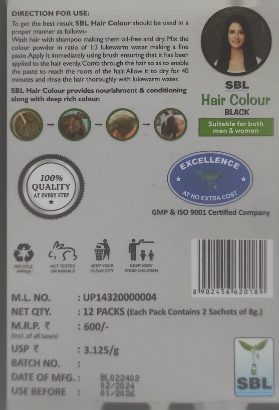 SBL Hair Colour Powder, 330g (Pack of 12) - Black