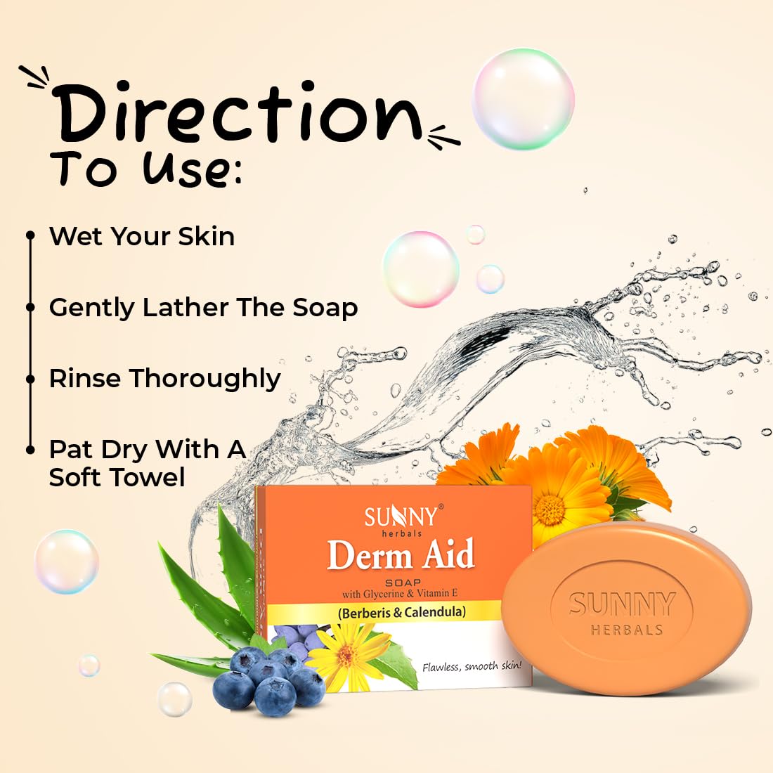 Sunny Herbals Derm Aid Soap | Helps Relieve Skin Itching | Soothes Dry & Flaky Skin | Calms Irritation | Herbal Formula | For Daily Use | 75 gm (Pack of 6)
