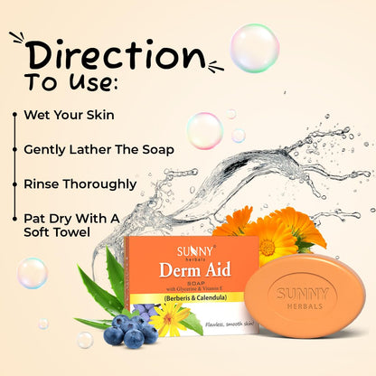 Sunny Herbals Derm Aid Soap | Helps Relieve Skin Itching | Soothes Dry & Flaky Skin | Calms Irritation | Herbal Formula | For Daily Use | 75 gm (Pack of 6)