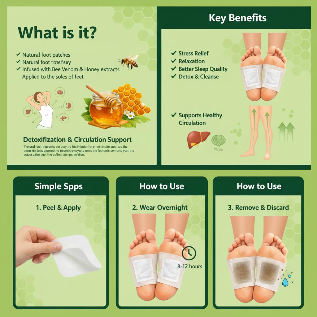 Umite Chef Bee Venom Foot Patch for Detox & Stress Relief | Natural Detox Foot Patches for Better Sleep, Body Pain Relief & Relaxation (10 Patches)