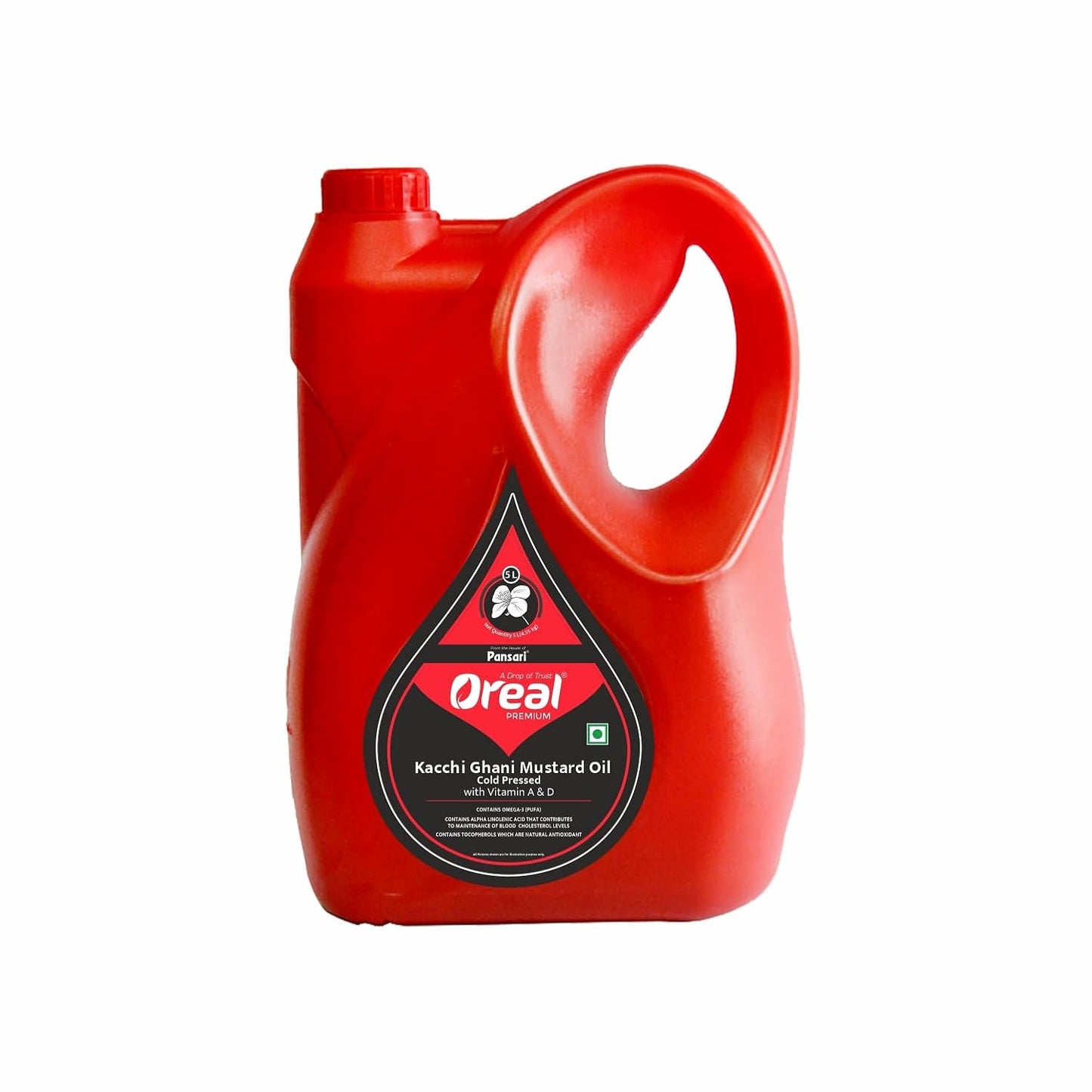 Oreal Premium Kachi Ghani Mustard Oil | 5 Litre | Natural & Pure Sarson Ka Tel | Cold Pressed | Cholesterol-Free | Rich in Omega 3 & 6 | Boosts Immunity | Ideal for Cooking & Pickling Sarso Oil
