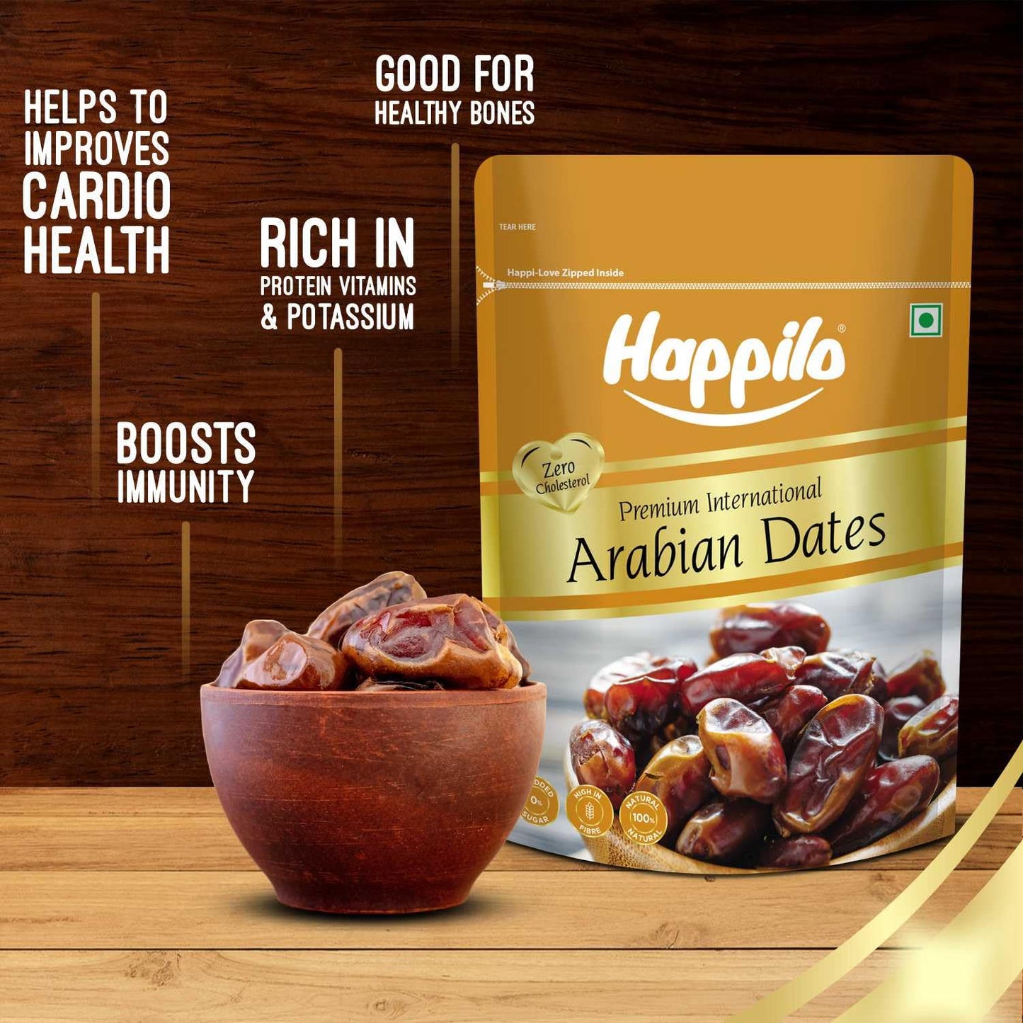 Happilo Premium Arabian Dates Pouch 500 g (Pack of 2) | Arab Khajur or Khajoor | 100% Naturally Dried | No added Preservatives | Vitamins & Minerals Rich | Soft Chewy Texture & Sweet Caramel Taste