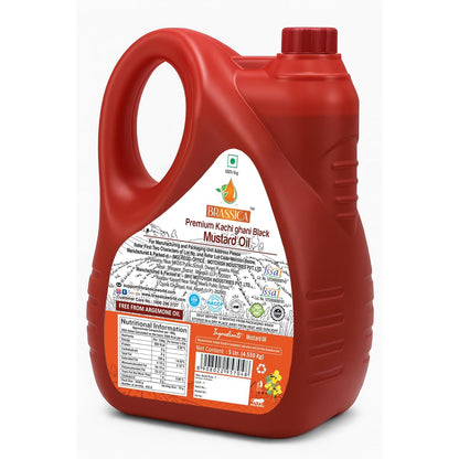 BRASSICA Kachi Ghani Black Mustard Oil 5L Bottle Cold Pressed & Wood Pressed | Pure Kaali Sarson Oil | Traditional Indian Flavor | Great for Cooking & Pickling | Non-GMO & Vegan-Friendly