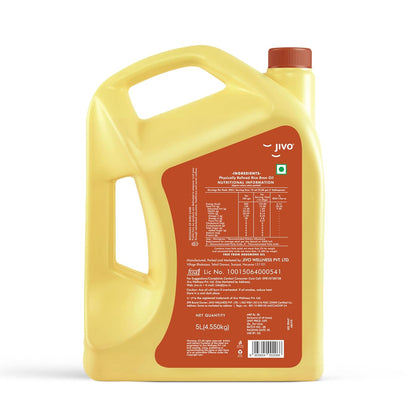 Jivo Rice Bran Oil 5 Litre | Premium Cooking Oil | Rich in Antioxidants | Ideal for Deep Frying, Sauteing & Baking | Chemical-Free
