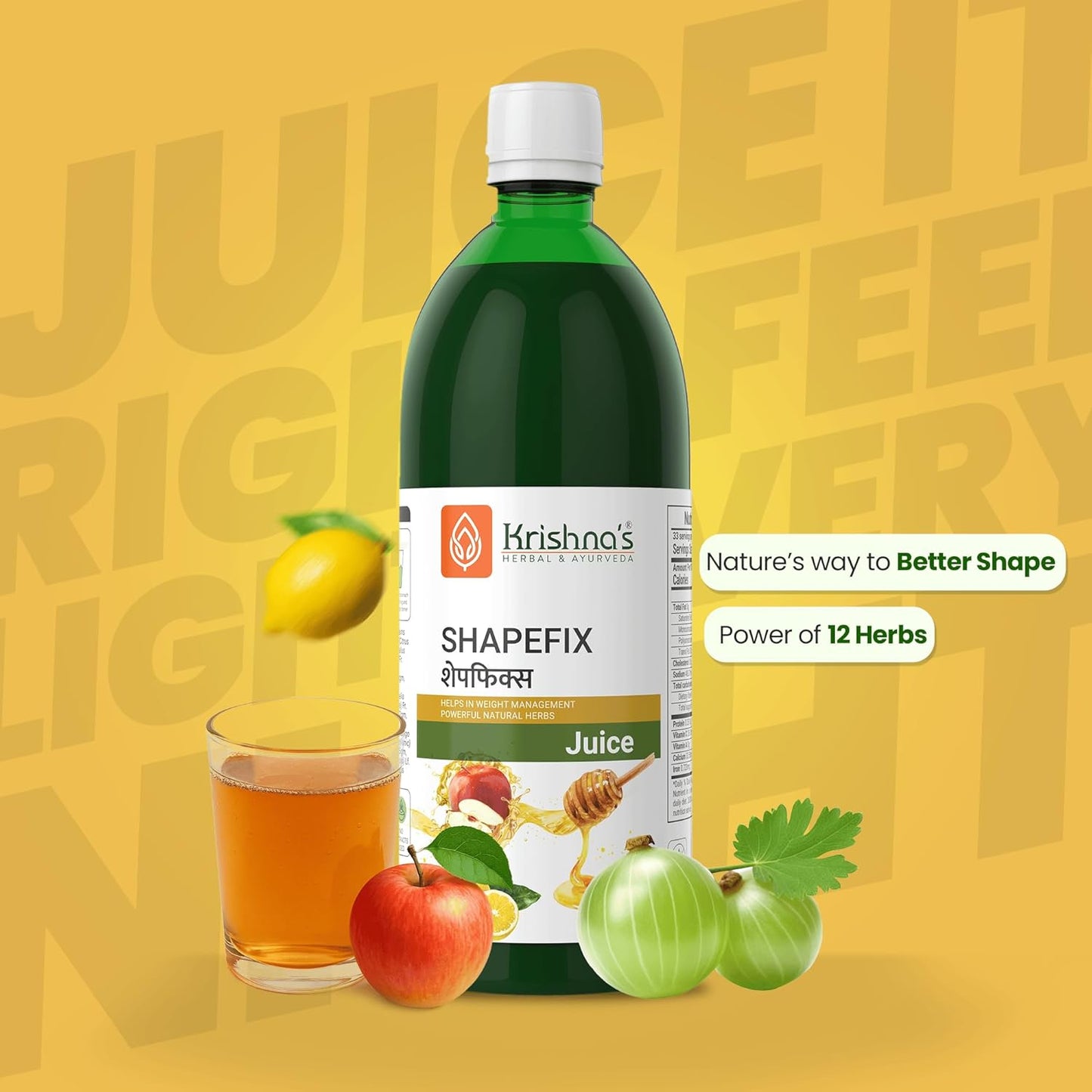 KRISHNA'S HERBAL & AYURVEDA Herbal Shapefix Juice With Natural Herbs, Helps In Weight Management, No Added Artificial Colors Or Flavours, Gluten Free - 1 Ltr (Pack Of 1)