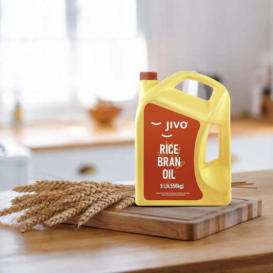 Jivo Rice Bran Oil 5 Litre | Premium Cooking Oil | Rich in Antioxidants | Ideal for Deep Frying, Sauteing & Baking | Chemical-Free