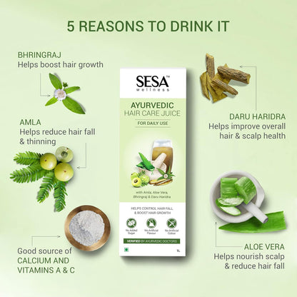 SESA Ayurvedic Hair Care Juice (2L) | Controls Hair Fall | Boosts Hair Growth | 100% Ayurvedic Hair Care Juice made with Amla, Aloe Vera, Bhringraj and Daru Haridra (Pack of 2)