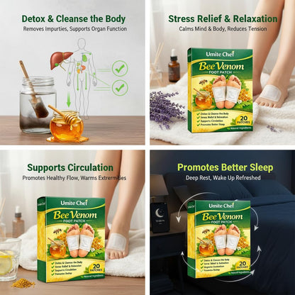 Umite Chef Bee Venom Foot Patch for Detox & Stress Relief | Natural Detox Foot Patches for Better Sleep, Body Pain Relief & Relaxation (10 Patches)