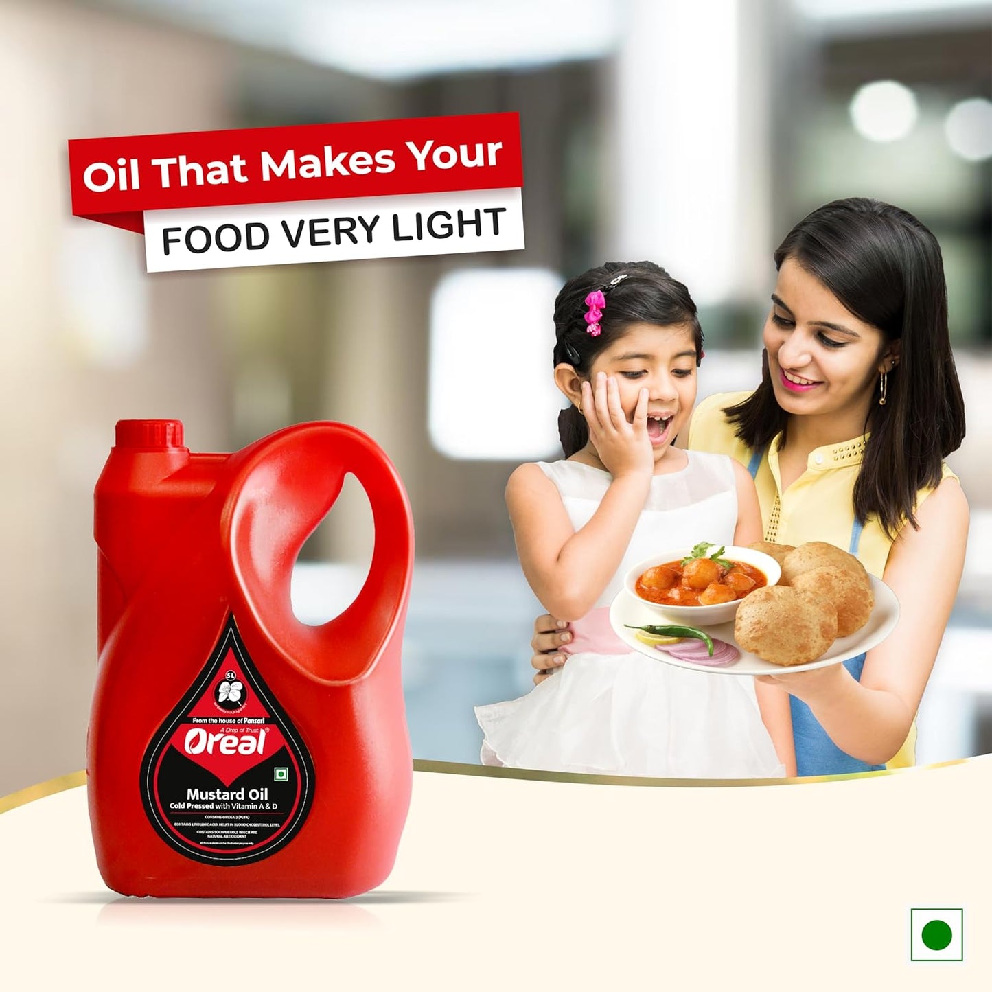 Oreal Premium Kachi Ghani Mustard Oil | 5 Litre | Natural & Pure Sarson Ka Tel | Cold Pressed | Cholesterol-Free | Rich in Omega 3 & 6 | Boosts Immunity | Ideal for Cooking & Pickling Sarso Oil