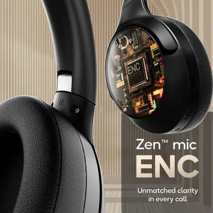 GOBOULT Q 70Hr, ENC Mic, 40mm Bass Boosted Drivers, 4EQ Modes, 5.4v Bluetooth & Wired (Black, On the Ear)