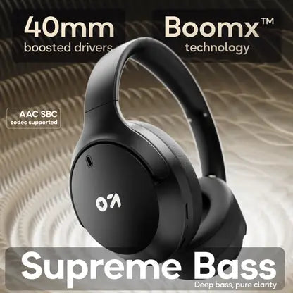 GOBOULT Q 70Hr, ENC Mic, 40mm Bass Boosted Drivers, 4EQ Modes, 5.4v Bluetooth & Wired (Black, On the Ear)
