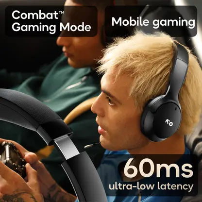 GOBOULT Q 70Hr, ENC Mic, 40mm Bass Boosted Drivers, 4EQ Modes, 5.4v Bluetooth & Wired (Black, On the Ear)