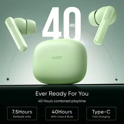 Mivi Duopods K2, 40Hrs PT, HD Call, Fast Charging, 50ms Latency,IPX4, Voice Asst.5.3v Bluetooth (Brisk Blue, True Wireless)
